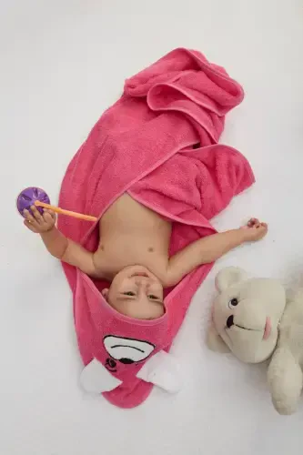 Pupy Bear Хлопковое Худи для Новорожденных Девочек и Мальчиков Конверт-Полотенце Вышивка Фуксия 100x100см-Фуксия - 3