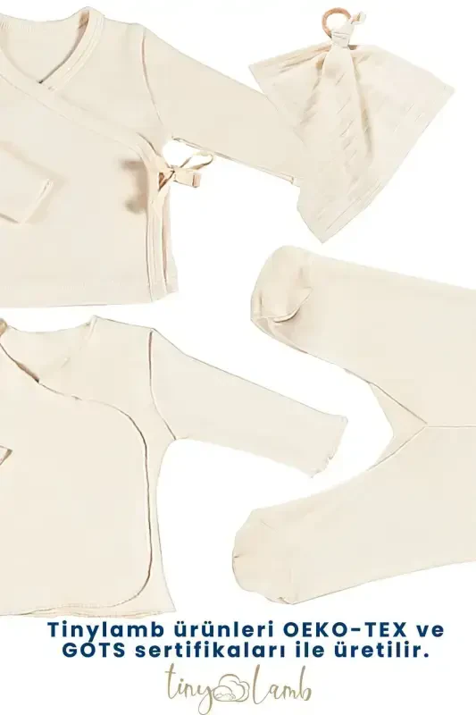 Pure 11 Parça Hastane Çıkışı Seti %100 Organik Pamuk Ham Pamuk Rengi Unisex-NATUR - 3