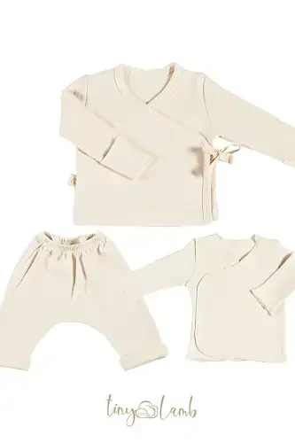 Pure 11 Parça Hastane Çıkışı Seti %100 Organik Pamuk Ham Pamuk Rengi Unisex-NATUR - 5