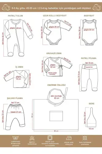 Pure 11 Parça Hastane Çıkışı Seti %100 Organik Pamuk Ham Pamuk Rengi Unisex-NATUR - 7