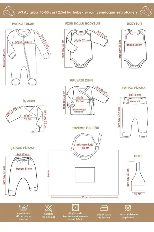 Pure 11 Parça Hastane Çıkışı Seti %100 Organik Pamuk Ham Pamuk Rengi Unisex-NATUR - 7