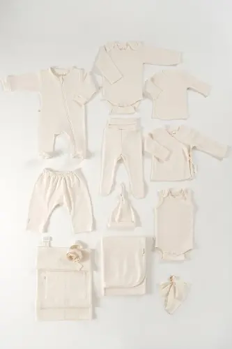 Pure 11 Pieces Newborn Layette Set 100% Organic Cotton Raw Cotton Color Unisex-NATUR 