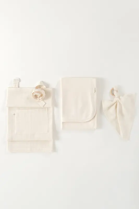 Pure 11 Pieces Newborn Layette Set 100% Organic Cotton Raw Cotton Color Unisex-NATUR - 8