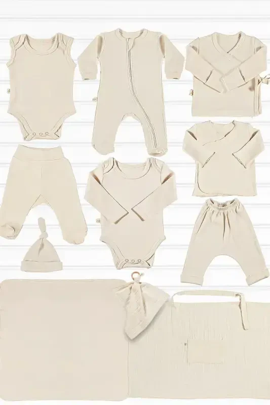 Pure 11 qism kasalxonadan chiqish to'plami 100% organik paxta xom paxta rangi unisex-NATUR - TINYLAMB