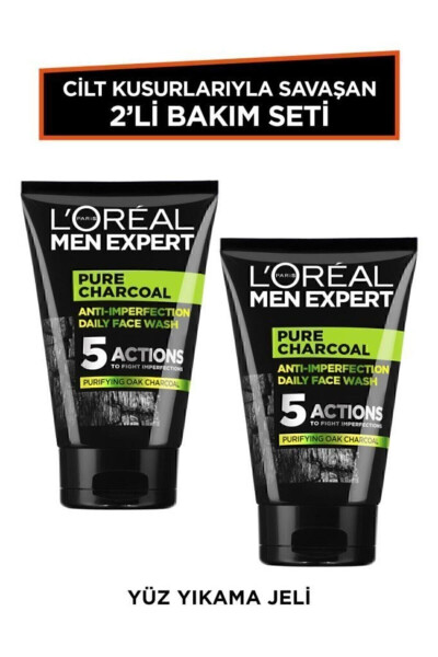 Pure Charcoal Teriga muammolariga qarshi kurashuvchi ko'mirli yuz yuvish jeli 100ml 2 dona Erkaklar Parvarishi To'plami - L'OREAL PARIS