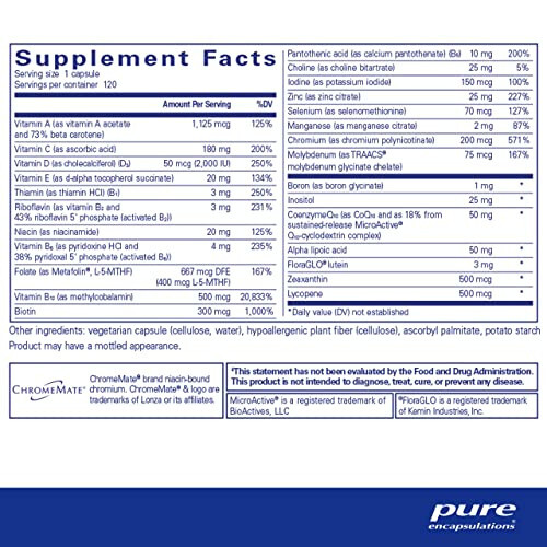 Pure Encapsulations O.N.E. Мультивитамин - Ежедневный Мультивитамин с Антиоксидантным Комплексом, Метафолином, CoQ10 и Лютеином для Поддержки Зрения, Когнитивных Функций и Здоровья Клеток* - 120 Капсул - 2