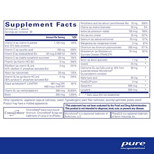 Pure Encapsulations O.N.E. Multivitamin - Kuniga bir marta qabul qilinadigan antioksidant kompleksi, Metafolin, CoQ10 va Lutein bilan boyitilgan multivitamin. Ko'rish, bilişsel funktsiyalar va hujayra sog'lig'ini qo'llab-quvvatlaydi* - 30 kapsula - 2