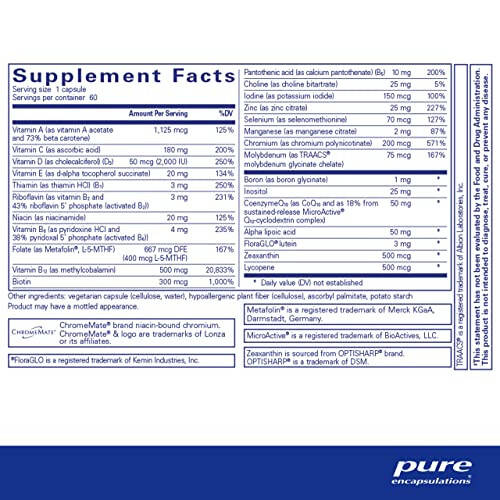 Pure Encapsulations O.N.E. Multivitamin - Once Daily Multivitamin with Antioxidant Complex Metafolin, CoQ10, and Lutein to Support Vision, Cognitive Function, and Cellular Health* - 60 Capsules - 2