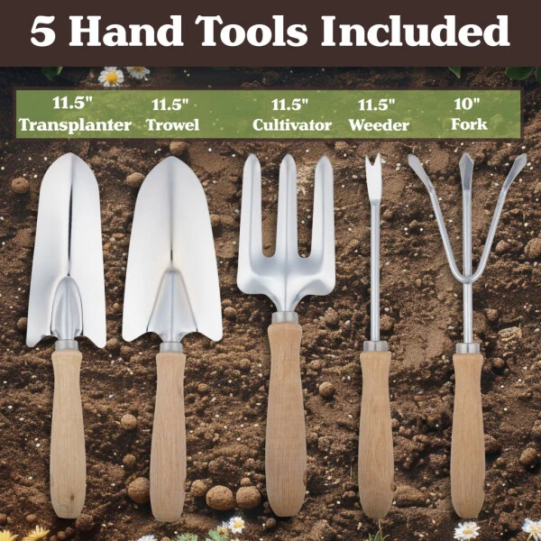 Pure Garden Gardening Tool Set, Garden Stool, and Carry Bag, Gray - 4