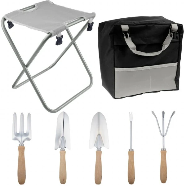 Pure Garden Gardening Tool Set, Garden Stool, and Carry Bag, Gray - 9