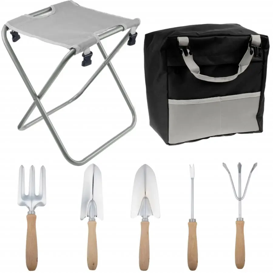 Pure Garden Gardening Tool Set, Garden Stool, and Carry Bag, Gray - 9