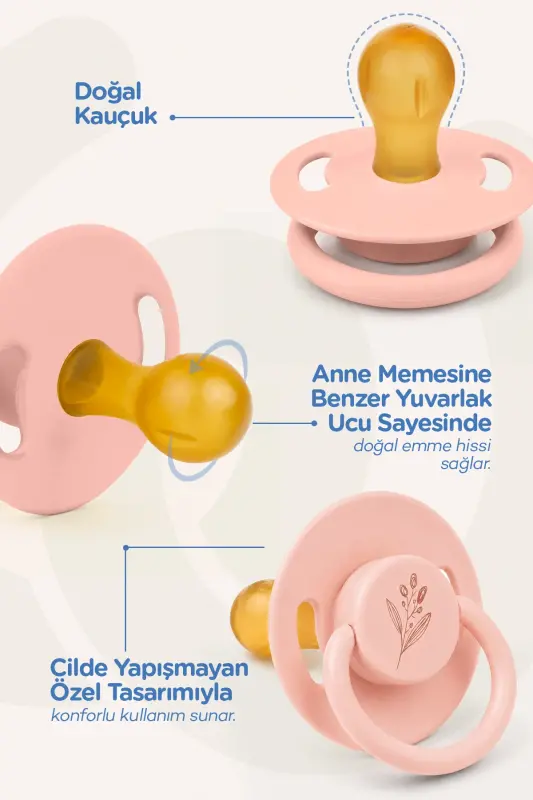 Pure Round-Tip Rubber Pacifier No: 1 - Cream - 3