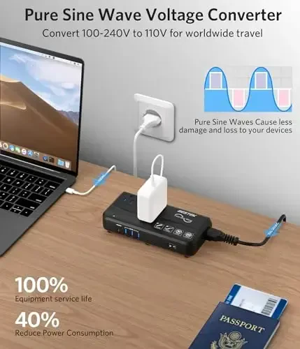 [Pure Sine Wave] BESTEK 600W Voltage Converter 220v to 110v, with PD35W Port Power Converter Adapter Combo for International Travel Overseas in European/UK/Ireland/Australia and More - 3