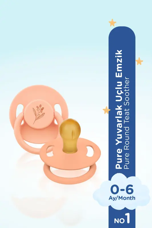 Pure Yuvarlak Uçlu Kauçuk Emzik No: 1 Somon 0-6 Ay - 2