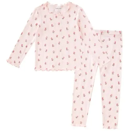 pureborn Baby Pajamas Set Toddler Snug Fit Cotton Sleepwear 2pcs 12M-7Y | Buttery soft, silky smooth, breathable, lightweight, ruffled cuffs, snug fit, gentle on skin - 1