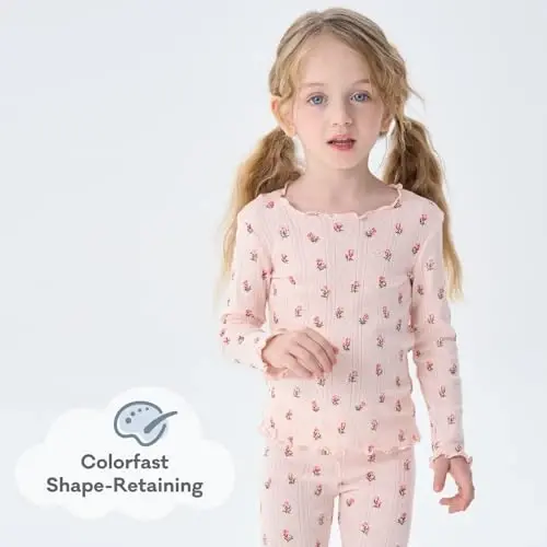 pureborn Baby Pajamas Set Toddler Snug Fit Cotton Sleepwear 2pcs 12M-7Y | Buttery soft, silky smooth, breathable, lightweight, ruffled cuffs, snug fit, gentle on skin - 5