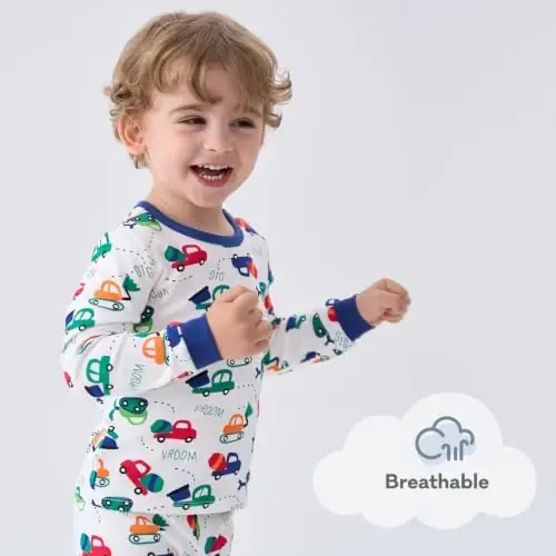 pureborn Baby Pajamas Set Toddler Snug Fit Cotton Sleepwear 2pcs 12M-7Y | Buttery soft, silky smooth, breathable, lightweight, ruffled cuffs, snug fit, gentle on skin - 4