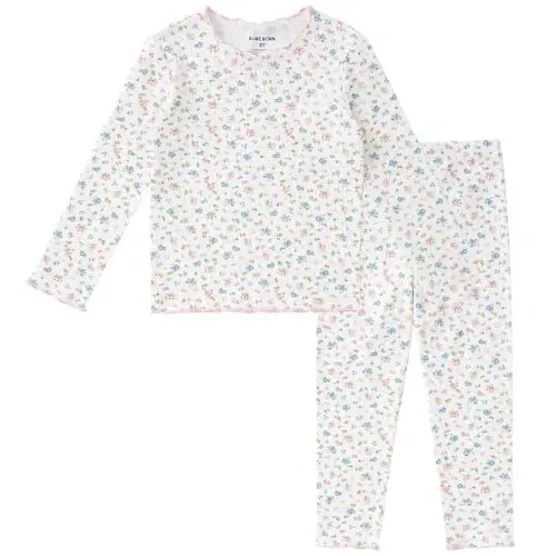 pureborn Baby Pajamas Set Toddler Snug Fit Cotton Sleepwear 2pcs 12M-7Y | Buttery soft, silky smooth, breathable, lightweight, ruffled cuffs, snug fit, gentle on skin - 1