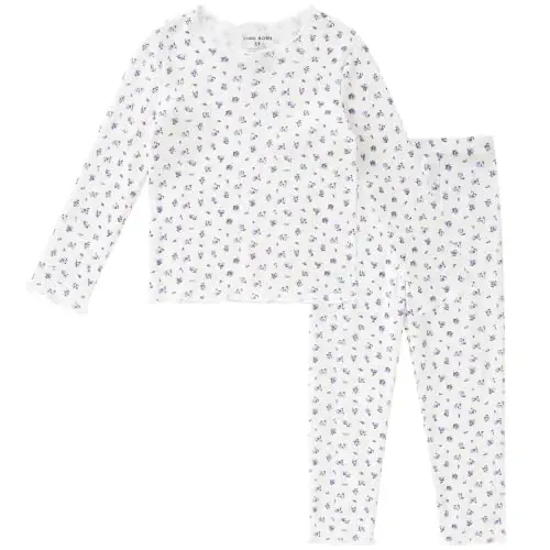 pureborn Baby Pajamas Set Toddler Snug Fit Cotton Sleepwear 2pcs 12M-7Y | Buttery soft, silky smooth, breathable, lightweight, ruffled cuffs, snug fit, gentle on skin - 1