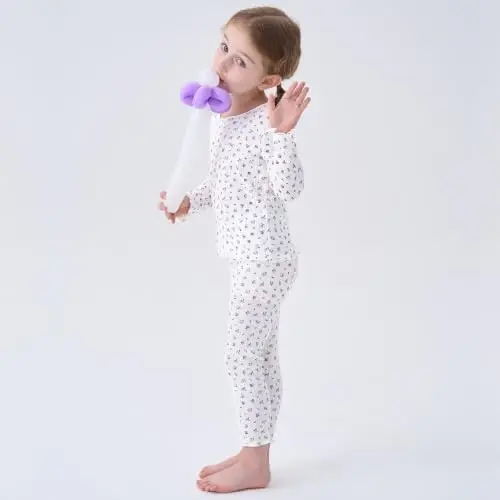 pureborn Baby Pajamas Set Toddler Snug Fit Cotton Sleepwear 2pcs 12M-7Y | Buttery soft, silky smooth, breathable, lightweight, ruffled cuffs, snug fit, gentle on skin - 6