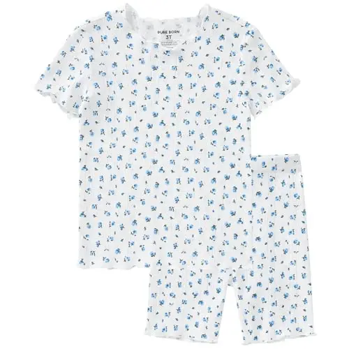 pureborn Baby Pajamas Set Toddler Snug Fit Cotton Sleepwear 2pcs 12M-7Y | Buttery soft, silky smooth, breathable, lightweight, ruffled cuffs, snug fit, gentle on skin - 1