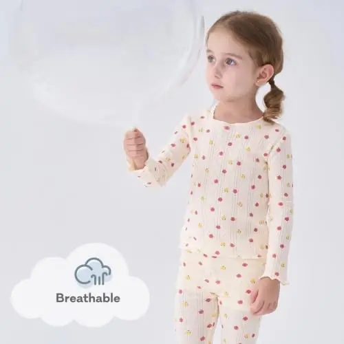 pureborn Baby Pajamas Set Toddler Snug Fit Cotton Sleepwear 2pcs 12M-7Y | Buttery soft, silky smooth, breathable, lightweight, ruffled cuffs, snug fit, gentle on skin - 4
