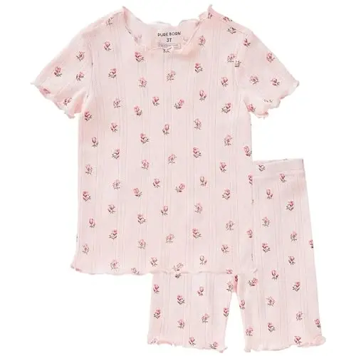 pureborn Bebek Pijama Takımı Yürümeye Başlayan Çocuk Tam Oturan Pamuklu Pijama 2'li 12 Ay-7 Yaş | Tereyağı gibi yumuşak, ipeksi pürüzsüzlükte, nefes alabilen, hafif, fırfırlı manşetli, tam oturan, cilde karşı nazik 