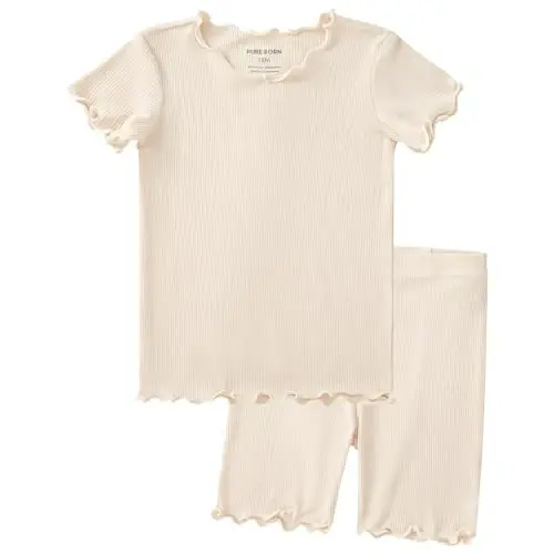 pureborn Baby Pajamas Set Toddler Snug Fit Cotton Sleepwear 2pcs 12M-7Y | Buttery soft, silky smooth, breathable, lightweight, ruffled cuffs, snug fit, gentle on skin - 1