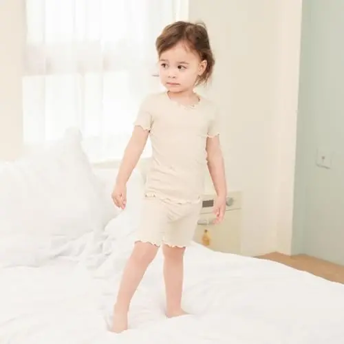 pureborn Baby Pajamas Set Toddler Snug Fit Cotton Sleepwear 2pcs 12M-7Y | Buttery soft, silky smooth, breathable, lightweight, ruffled cuffs, snug fit, gentle on skin - 2