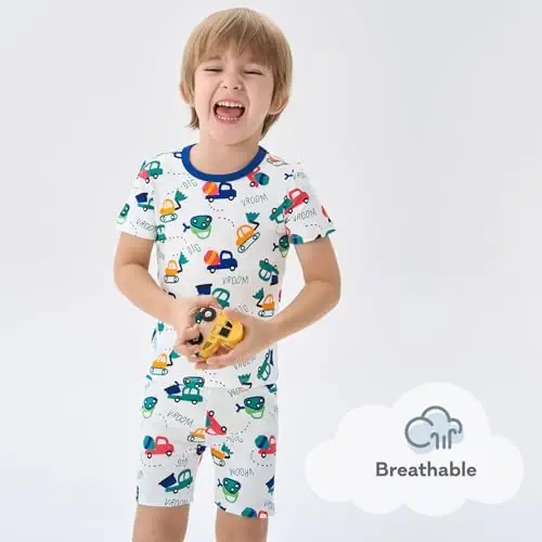 pureborn Bebek Pijama Takımı Yürümeye Başlayan Çocuk Tam Oturan Pamuklu Uyku Giyimi 2'li 12A-7Y | Tereyağı gibi yumuşak, ipeksi pürüzsüzlükte, nefes alabilen, hafif, fırfırlı manşetli, tam oturan, cilde nazik - 4