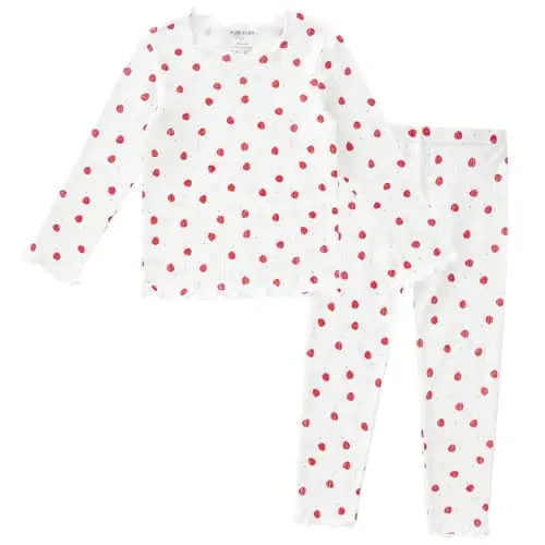 pureborn Baby Pajamas Set Toddler Snug Fit Cotton Sleepwear 2pcs 12M-7Y | Buttery soft, silky smooth, breathable, lightweight, ruffled cuffs, snug fit, gentle on skin - 1