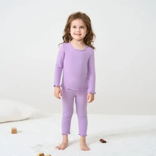 pureborn Baby Pajamas Set Toddler Snug Fit Cotton Sleepwear 2pcs 12M-7Y | Buttery soft, silky smooth, breathable, lightweight, ruffled cuffs, snug fit, gentle on skin - 2