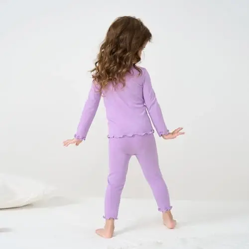 pureborn Baby Pajamas Set Toddler Snug Fit Cotton Sleepwear 2pcs 12M-7Y | Buttery soft, silky smooth, breathable, lightweight, ruffled cuffs, snug fit, gentle on skin - 3