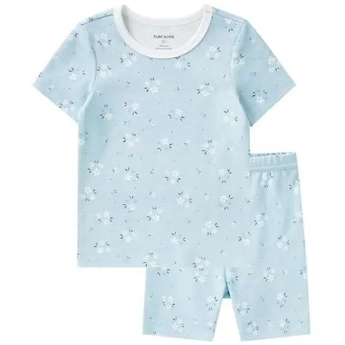 pureborn Bebek Pijama Takımı Yürümeye Başlayan Çocuk Tam Oturan Pamuklu Uyku Kıyafeti 2'li 12A-7Y | Tereyağı gibi yumuşak, ipeksi pürüzsüzlükte, nefes alabilir, hafif, fırfırlı manşetler, tam oturan kesim, cilde nazik 