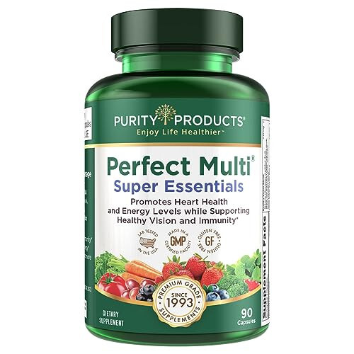 Purity Products Mükemmel Çoklu Süper Esansiyeller - Multivitamin + Meyve ve Sebzeler + Lutein, Zeaksantin ve Karadut Ekstresi ile Sağlıklı Gün ve Gece Görüşünü Destekler - 90 Kapsül - 1