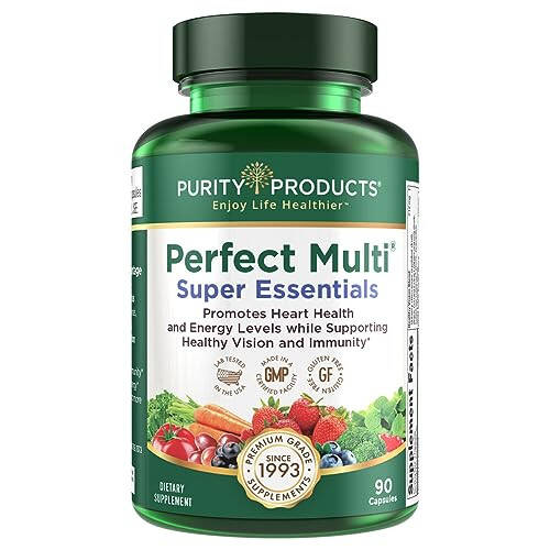 Purity Products Mükemmel Çoklu Süper Esansiyeller - Multivitamin + Meyve ve Sebzeler + Lutein, Zeaksantin ve Karadut Ekstresi ile Sağlıklı Gün ve Gece Görüşünü Destekler - 90 Kapsül - 1