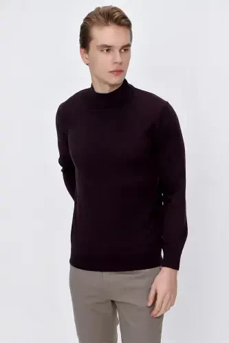 Purple Basic Dynamic Fit Comfortable Cut Half Turtleneck Knit Sweater - MORVEN (1)