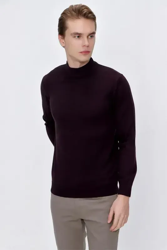 Purple Basic Dynamic Fit Comfortable Cut Half Turtleneck Knit Sweater - 2