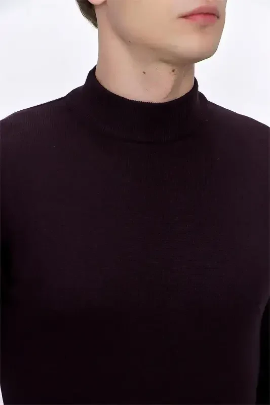 Purple Basic Dynamic Fit Comfortable Cut Half Turtleneck Knit Sweater - 3