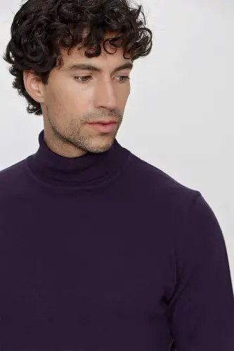 Purple Basic Dynamic Fit Relaxed Cut Turtleneck Knit Sweater - 4