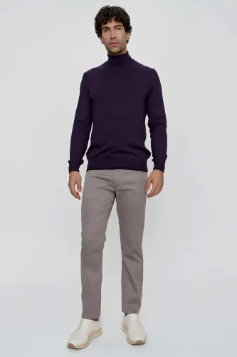 Purple Basic Dynamic Fit Relaxed Cut Turtleneck Knit Sweater - 5