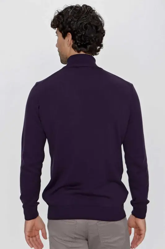 Mor Basic Dinamik Fit Rahat Kesim Balıkçı Yaka Triko Kazak - 3