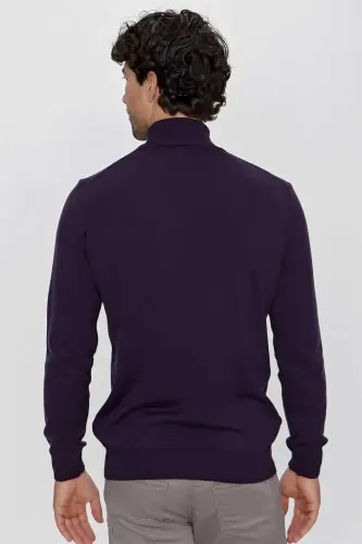 Purple Basic Dynamic Fit Relaxed Turtleneck Knitted Sweater - 3