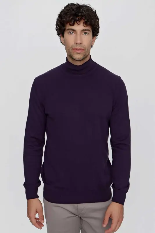 Purple Basic Dynamic Fit Relaxed Turtleneck Knitted Sweater - 7