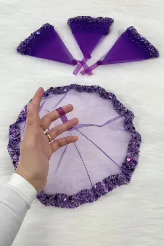 Purple Bridal Handkerchief, Halay Handkerchief, Elegant Water Stone Sequined Beaded Sequin - SADECEMENDİLSUTAŞLIZARİFMOR - 1