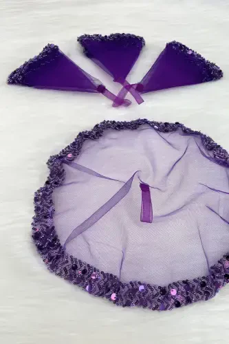Purple Bridal Handkerchief, Halay Handkerchief, Elegant Water Stone Sequined Beaded Sequin - SADECEMENDİLSUTAŞLIZARİFMOR - 3