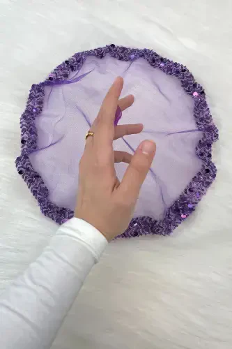 Purple Bridal Handkerchief, Halay Handkerchief, Elegant Water Stone Sequined Beaded Sequin - SADECEMENDİLSUTAŞLIZARİFMOR - 4