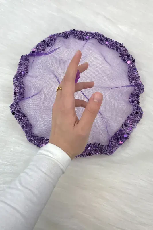 Purple Bridal Handkerchief, Halay Handkerchief, Elegant Water Stone Sequined Beaded Sequin - SADECEMENDİLSUTAŞLIZARİFMOR - 4