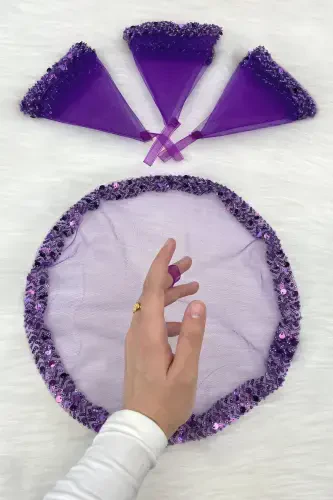 Purple Bridal Handkerchief, Halay Handkerchief, Elegant Water Stone Sequined Beaded Sequin - SADECEMENDİLSUTAŞLIZARİFMOR - 5