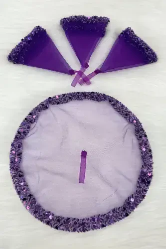 Purple Bridal Handkerchief, Halay Handkerchief, Elegant Water Stone Sequined Beaded Sequin - SADECEMENDİLSUTAŞLIZARİFMOR - 7